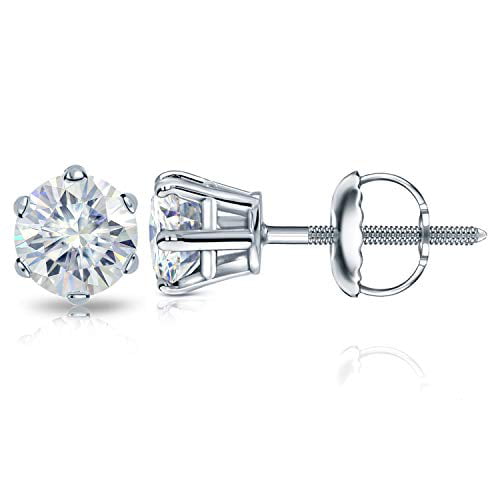 1.60 Ct Round Cut Moissanite 14K White Gold Plated 6-Prong Stud Earrings 5mm